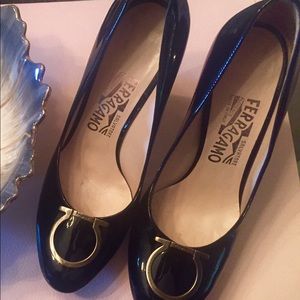 Ferragamo Black Patent Platform Heels 6